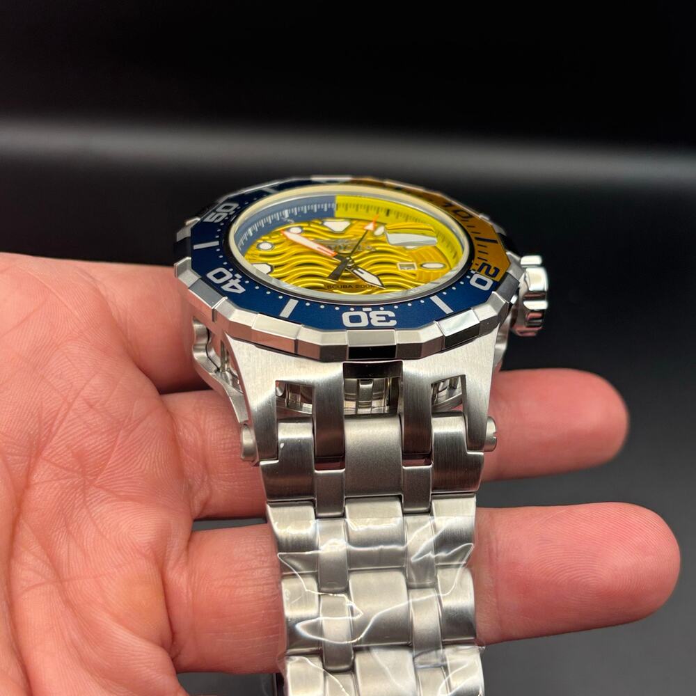Invicta 47844 Pro Diver Wave Scuba Yellow Dial Blue Bezel Steel Alum Men's Watch - Picture 12 of 16